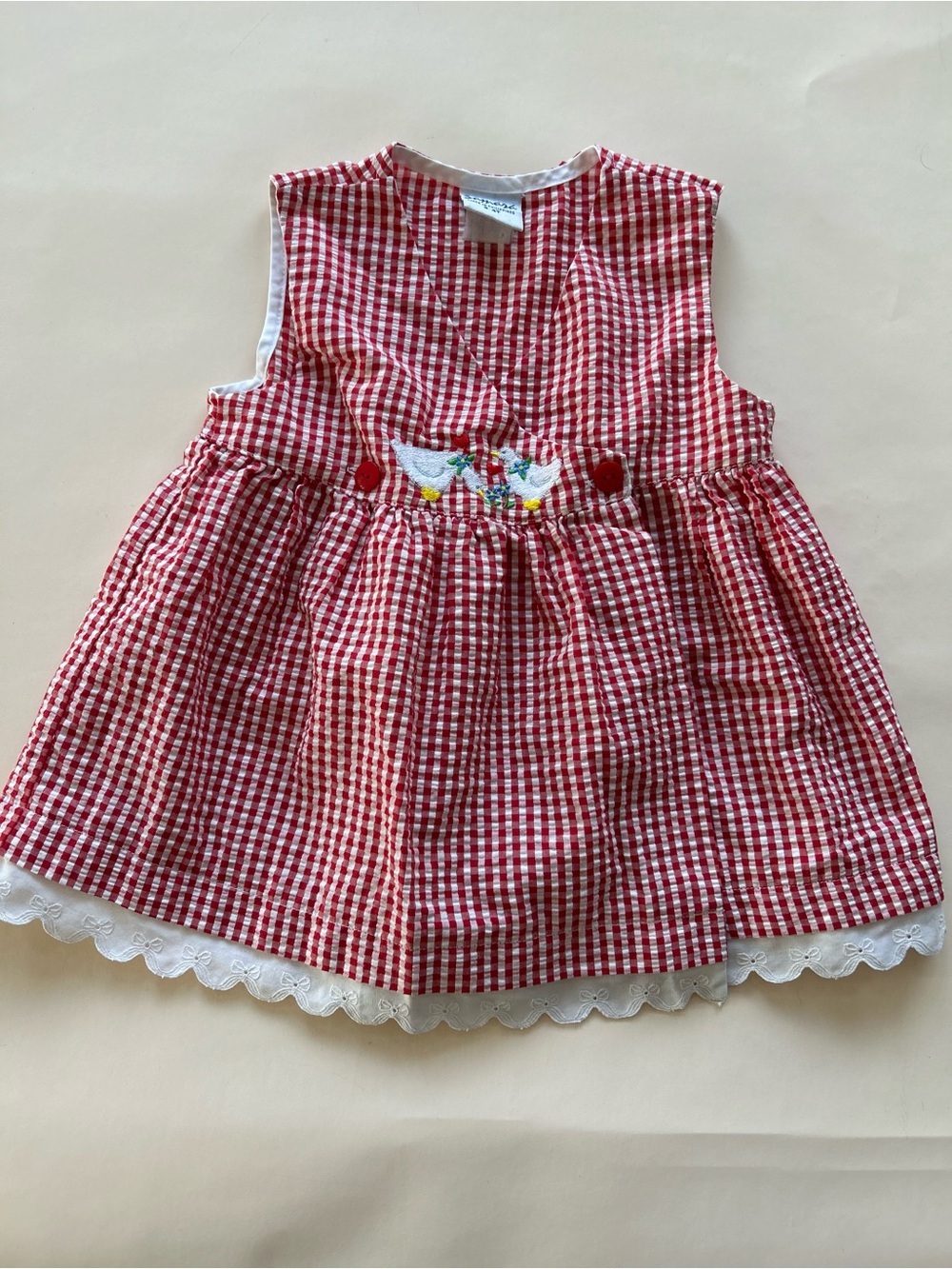 Samara Red Gingham Embroidered Baby Dress - Classic Kids Casual size 4T vintage